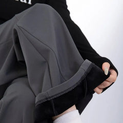 Mid Rise Plain Ruched Fleece-Lined Baggy Slacks (Various Designs)