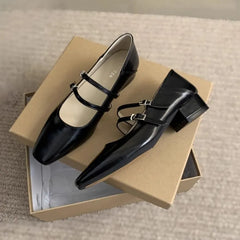 Block Heel Square-Toe Double Strap Mary Jane Shoes