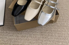 Block Heel Square-Toe Double Strap Mary Jane Shoes