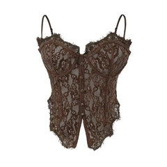 Lace Button-Up Crop Corset Top