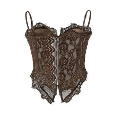 Lace Button-Up Crop Corset Top