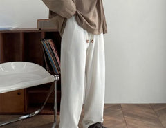 Drawstring-Waist Ribbed Straight-Cut Pants
