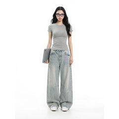 Short-Sleeve Crew Neck Plain Slim Fit Crop T-Shirt