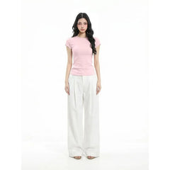 Short-Sleeve Crew Neck Plain Slim Fit Crop T-Shirt