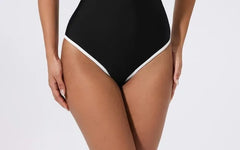 Notch Neck Contrast Trim Swimsuit