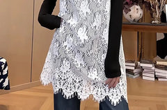 Spaghetti Strap V-Neck Plain Sheer Lace Mini A-Line Dress