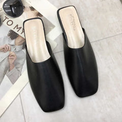 Square Toe Faux Leather Mules
