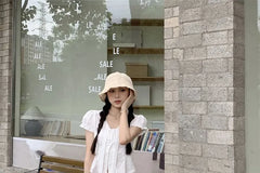 Short-Sleeve Tie Neck Plain Crop Top / Drawstring Waist Baggy Pants