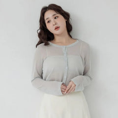 [L - 3XL] Plain Scoop Neck Long-Sleeve Cardigan