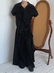 Short-Sleeve Ruffle Asymmetrical Plain Shirt