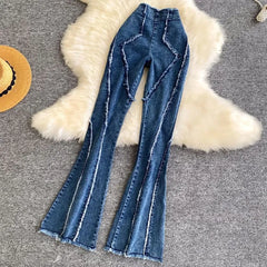 Set: Denim Corset Top + High Waist Bootcut Jeans