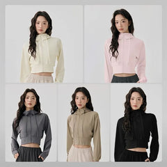 Stand Collar Plain Hood Zip Yoga Jacket