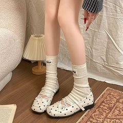Polka Dot / Plain Lace Up Faux Leather Shoes