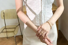 Cap-Sleeve Square Neck Ruffle Trim Hook And Eye Eyelet Lace Crop Corset Top