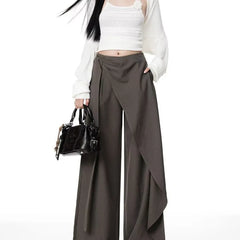 Mid Rise Plain Asymmetrical Wide Leg Dress Pants