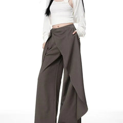 Mid Rise Plain Asymmetrical Wide Leg Dress Pants