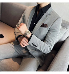 Set: Lapel Collar Plain Blazer + Tapered Dress Pants