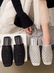 Square-Toe Perfoarted Mules