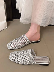 Square-Toe Perfoarted Mules