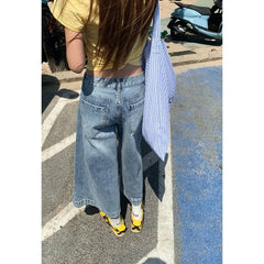 Low Waist Washed Wide Leg Jorts