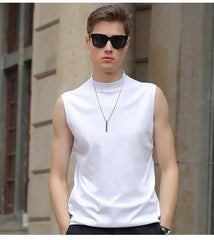 Sleeveless Mock Neck Plain T-Shirt