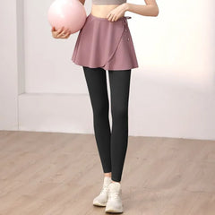High Waist Plain Mini Wrap Skirt / Yoga Shorts / Yoga Leggings / Set