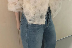 Long-Sleeve Plain Shirred Trim Cardigan