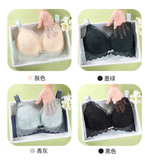 [90C - 110E] Plus Size Two Tone Lace Panel Wireless Bra