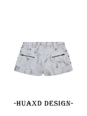 Mid Rise Tie Dye Studded Zip Mini Denim Skort