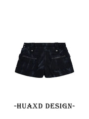 Mid Rise Tie Dye Studded Zip Mini Denim Skort