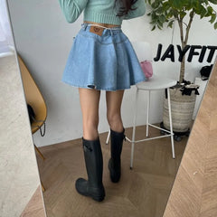 Low Waist Wide Leg Paperbag Denim Shorts