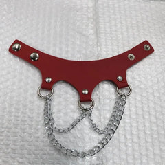 Layered Alloy Chain Faux Leather Bracelet