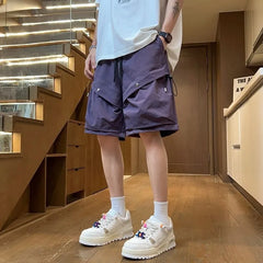 Drawstring Waist Plain Cargo Shorts