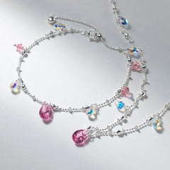 925 Sterling Silver Faux Crystal Station Bracelet / Pendant Necklace