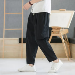 Drawstring Waist Plain Cropped Baggy Pants