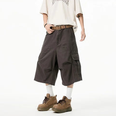 Mid Rise Plain Cargo Shorts