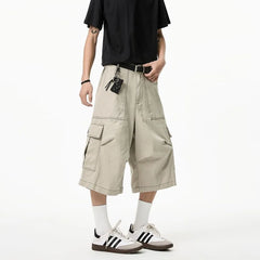 Mid Rise Plain Cargo Shorts