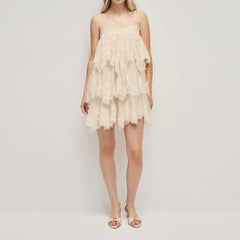 Spaghetti Strap Lace Mini Tiered Dress