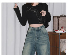 High Waist Washed Distressed Barrel Leg Baggy Jeans