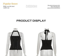 Halter Neck Plain Lace Up Bustier Top