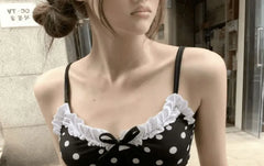 Set: Polka Dot Bikini Top + Swim Skirt + Panties