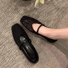 Square Toe Perforated Mary Jane Flats