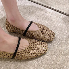 Square Toe Perforated Mary Jane Flats