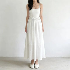 Spaghetti Strap Pleated A-Line Midi Dress