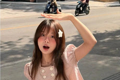 Short-Sleeve Square Neck Double Breasted Plaid Crop Blouse