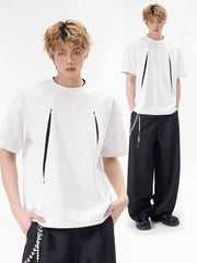 Elbow-Sleeve Crew Neck Two Tone Studded T-Shirt