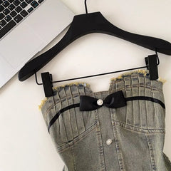 Strapless Frayed Denim Crop Top