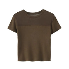 Short Sleeve Crew Neck Plain Panel Mesh T-Shirt