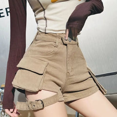 Mid Waist Cutout Denim Hot Pants