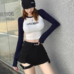 Mid Waist Cutout Denim Hot Pants
